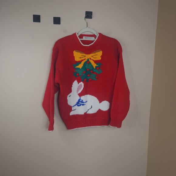 Vintage Karen Scott Christmas Bunny Crewneck Sweater in Red Size S - Picture 1 of 9